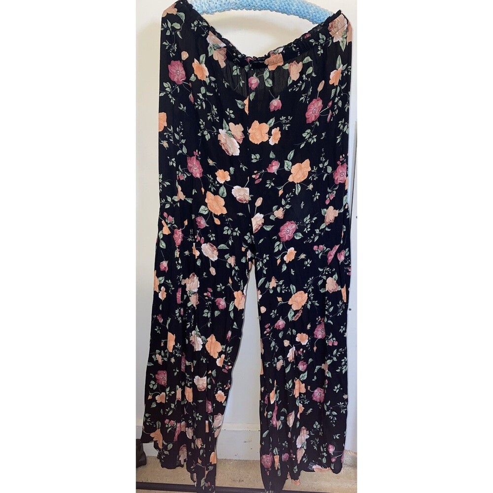 Ninexis Dress Pants Slacks Flowy NWT Floral on Black 100% Rayon 3x